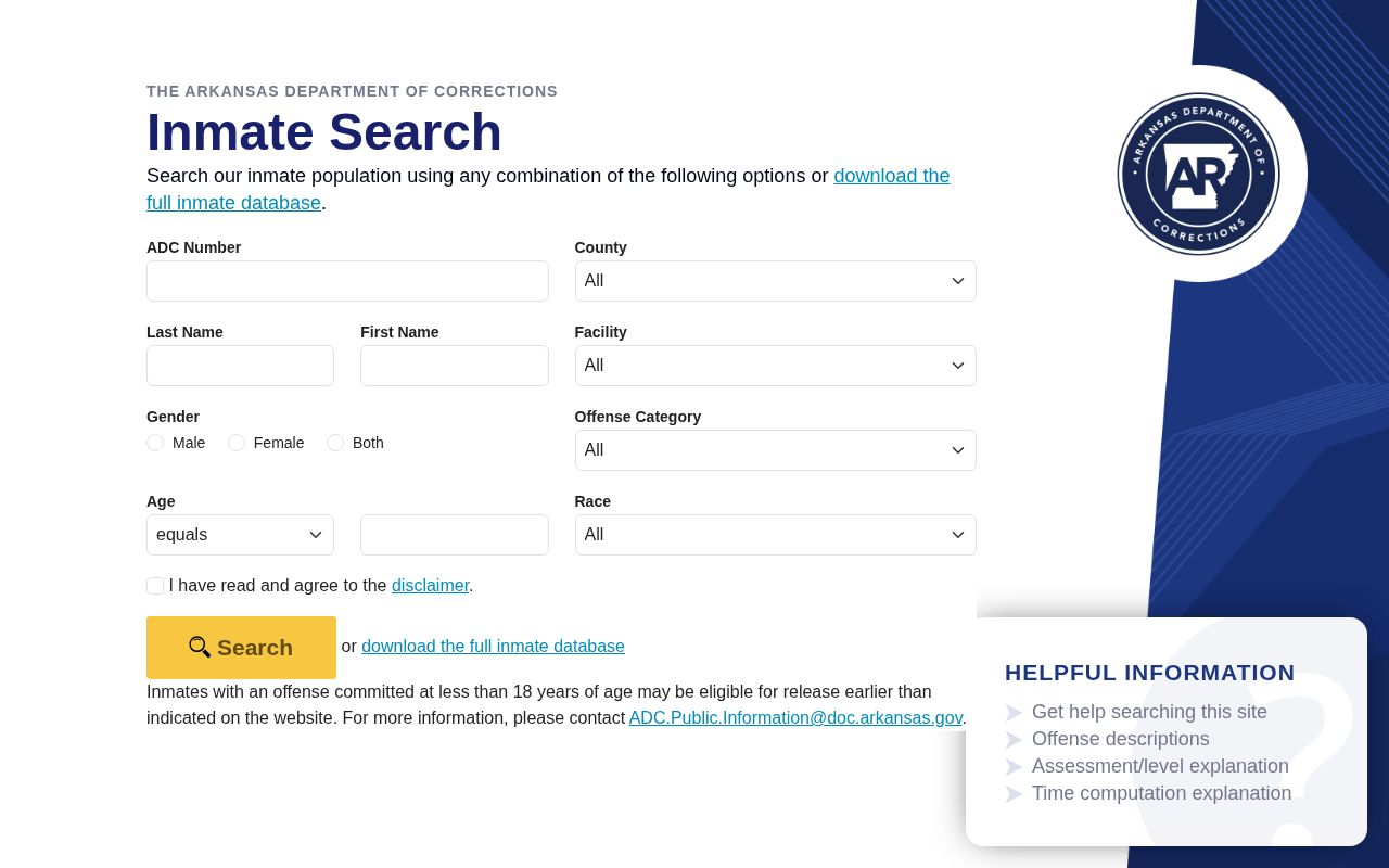 Arkansas corrections search for Madison County offender photo records