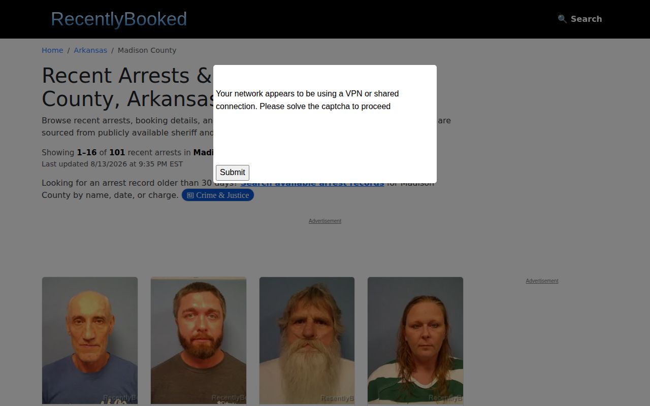 Unofficial Madison County busted mugshot booking records section